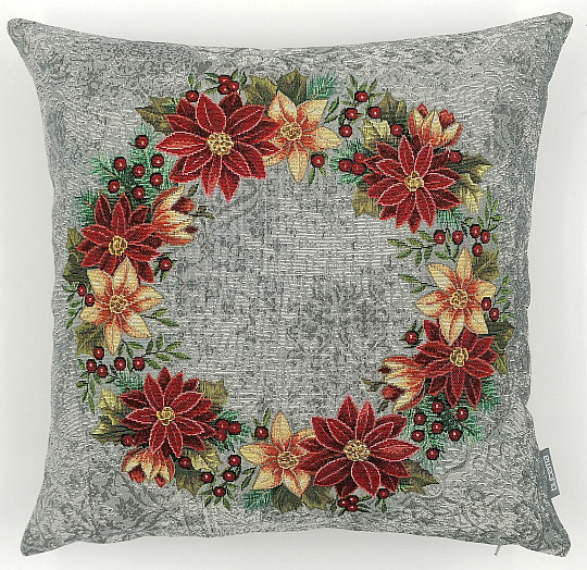 Funda tapiz navideño CORONA DE ACEBO NAVIDAD ROSA-GRIS