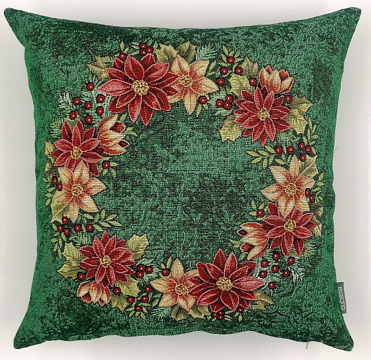 Funda tapiz navideño CORONA DE ACEBO NAVIDAD ROSA-VERDE