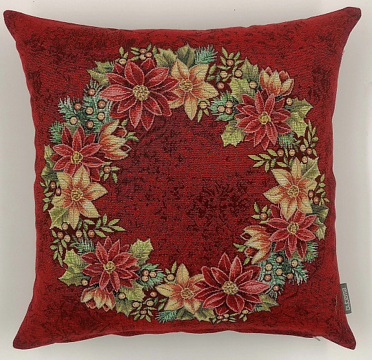 Funda tapiz navideño ROSA DE NAVIDAD - CORONA DE ACEBO ROJA