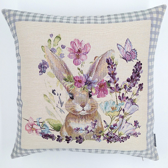 Funda cojín tapiz BUNNY IN A FRAME cuadros gris