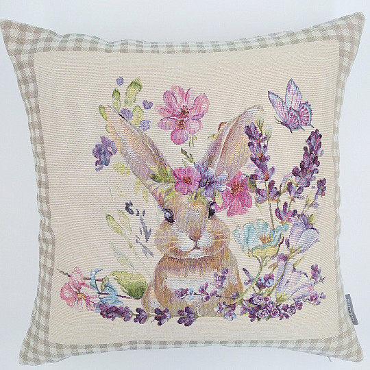 Funda cojín tapiz BUNNY IN A FRAME cuadros beige