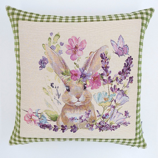 Funda cojín tapiz BUNNY IN A FRAME cuadros verdes