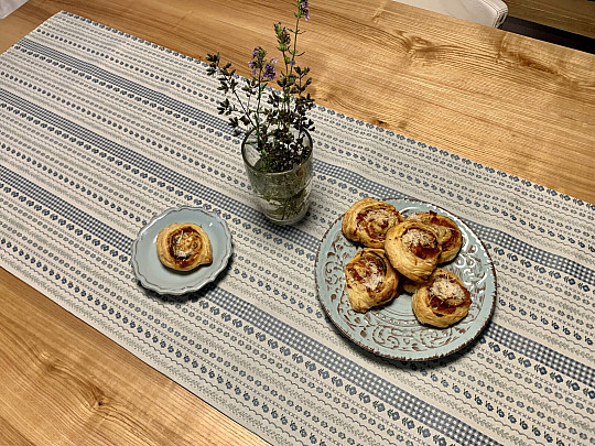 Mantel y chal TOSCANA VALERY RIGA raya azul