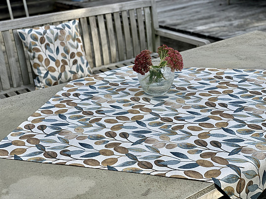 Mantel y pañuelo LISTY HOJAS azul