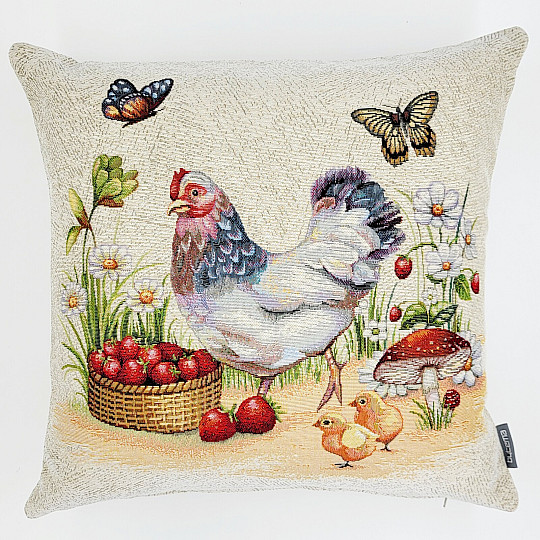 Funda de almohada tapiz GALLINA CON FRESAS