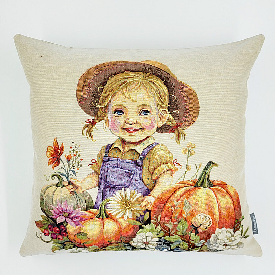 Funda de almohada tapiz NIÑA CON CALABAZAS