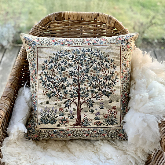 Funda de cojín tapiz ÁRBOL DE LA FELICIDAD beige
