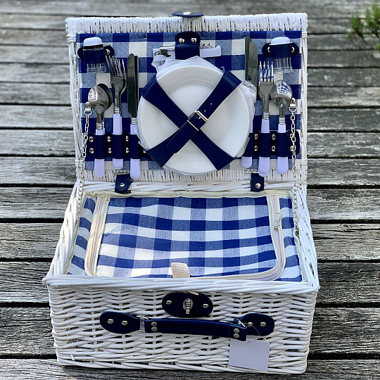 Cesta de picnic GARDEN blanca para 4 personas