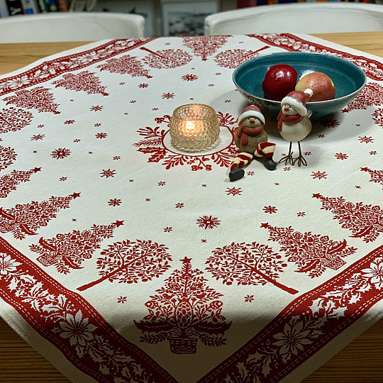 Mantel y pañuelo tapiz FOLK CHRISTMAS rojo