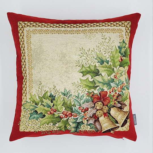 Funda de tapiz navideño GOLDEN BELLS ribete rojo