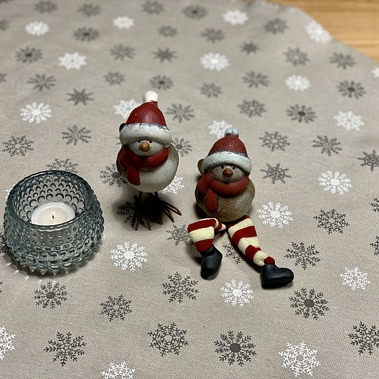 Mantel y bufanda navideños COPOS GRIS BLANCO