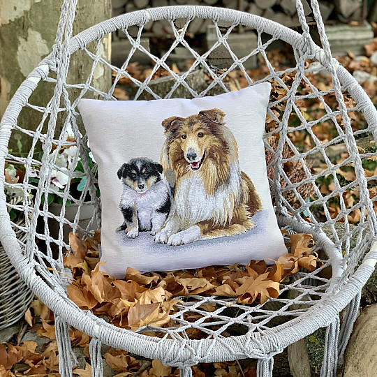 Tapiz con la portada de Collie y cachorro