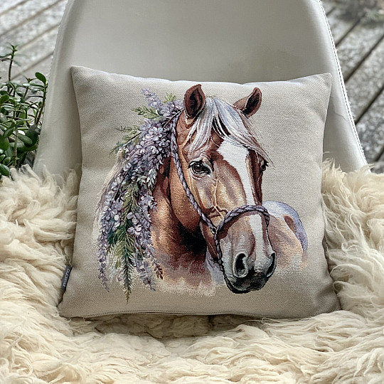 Funda de almohada tapiz CABALLO CON FLORES