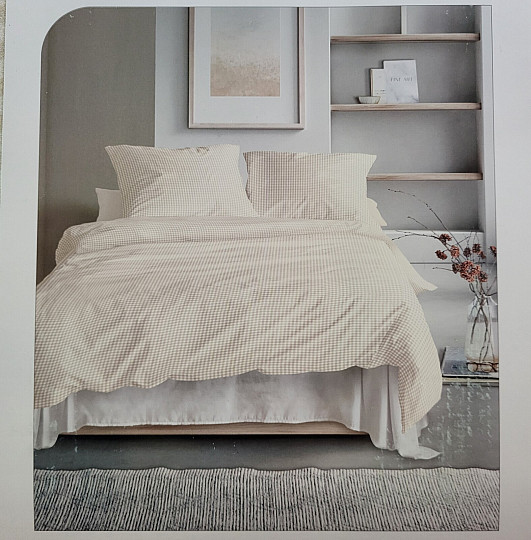 IRISETTE satén de algodón de lujo CUADROS BEIGE BLANCO