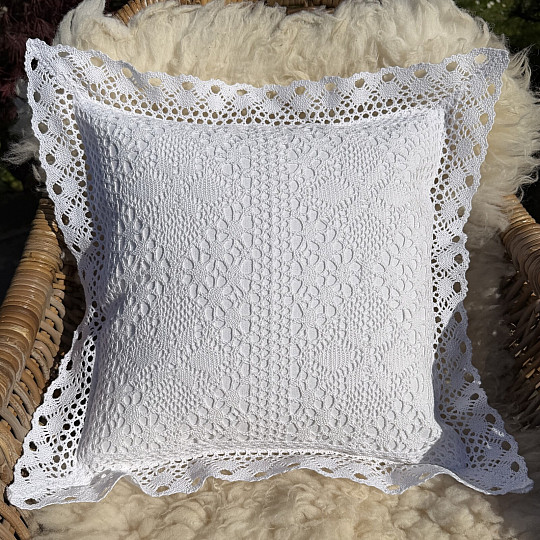 Funda de almohada decorativa de encaje blanco