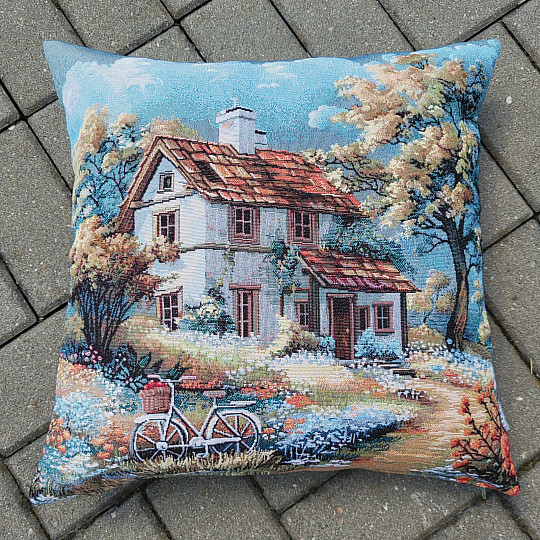 Funda de almohada de tapiz CASA Y BICICLETA