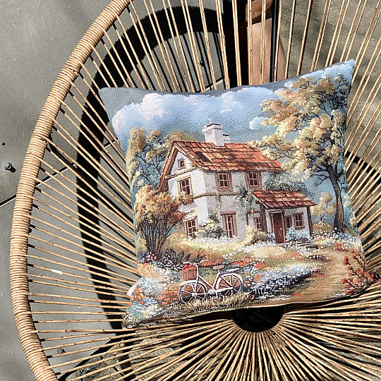 Funda de almohada de tapiz CASA Y BICICLETA