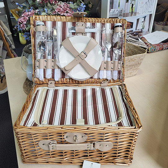 Cesta de picnic JARDÍN rayas marrones - marrón para 2 personas
