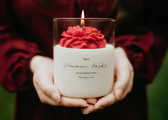 Vela aromática con forma de flor "LLAMA DE AMOR" con tapa.