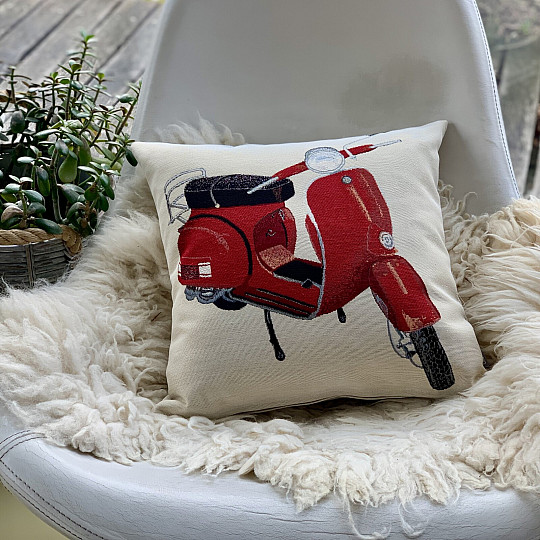 Funda de almohada tapizada VESPA SCOOTER ROJA