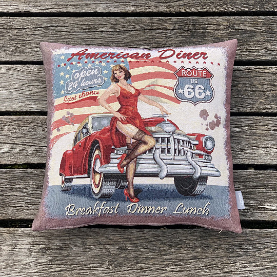 Funda de cojín tapiz AMERICAN DINER RUTA 66