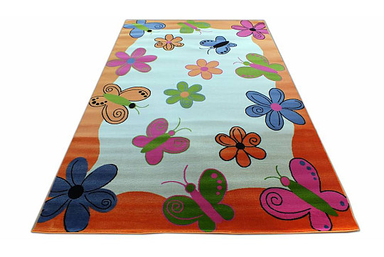 Alfombra infantil KIDS MARIPOSAS y FLORES naranja