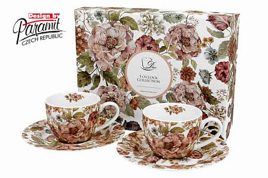 Taza de café espresso blanco con flores pastel, 90 ml, set de 2 unidades