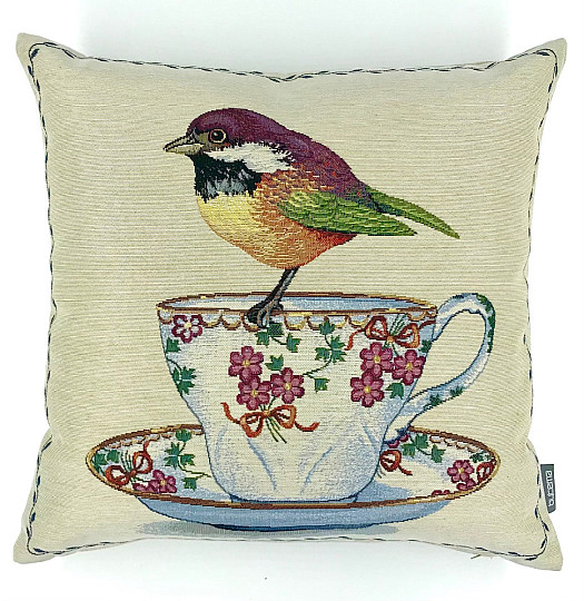Funda de cojín tapiz Pájaros en una taza 2