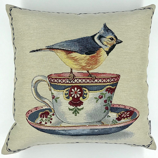 Funda de cojín tapiz Pájaros en una taza 1