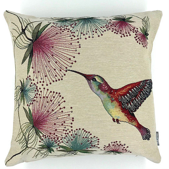 Funda de cojín tapiz COLIBRÍ FLOR MORADA