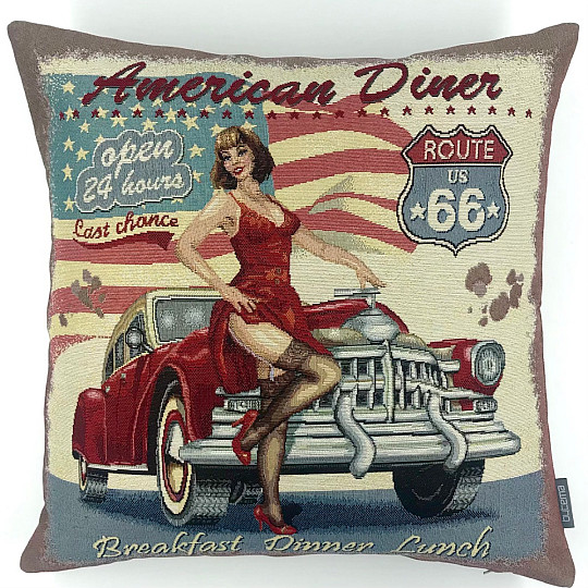 Funda de cojín tapiz AMERICAN DINER RUTA 66