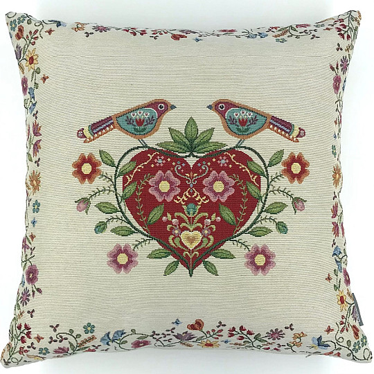Funda de cojín tapiz CORAZONES Y PÁJAROS