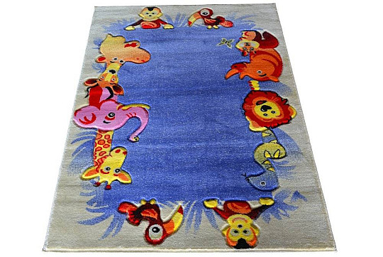 Alfombra infantil KIDS SAFARI crema-azul