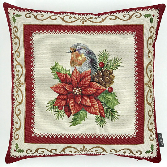 Funda de almohada de tapiz navideño PÁJARO EN UN MARCO