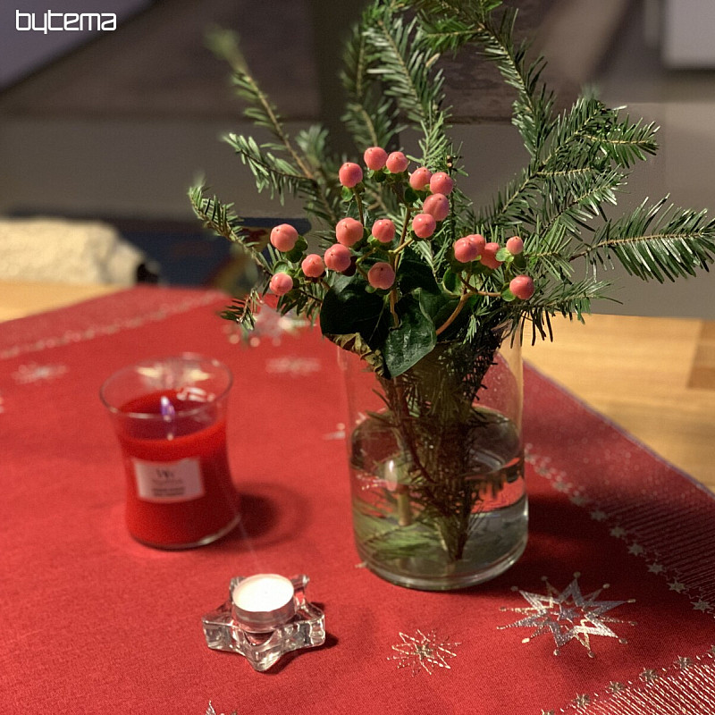 Mantel navideño bordado rojo oscuro 1
