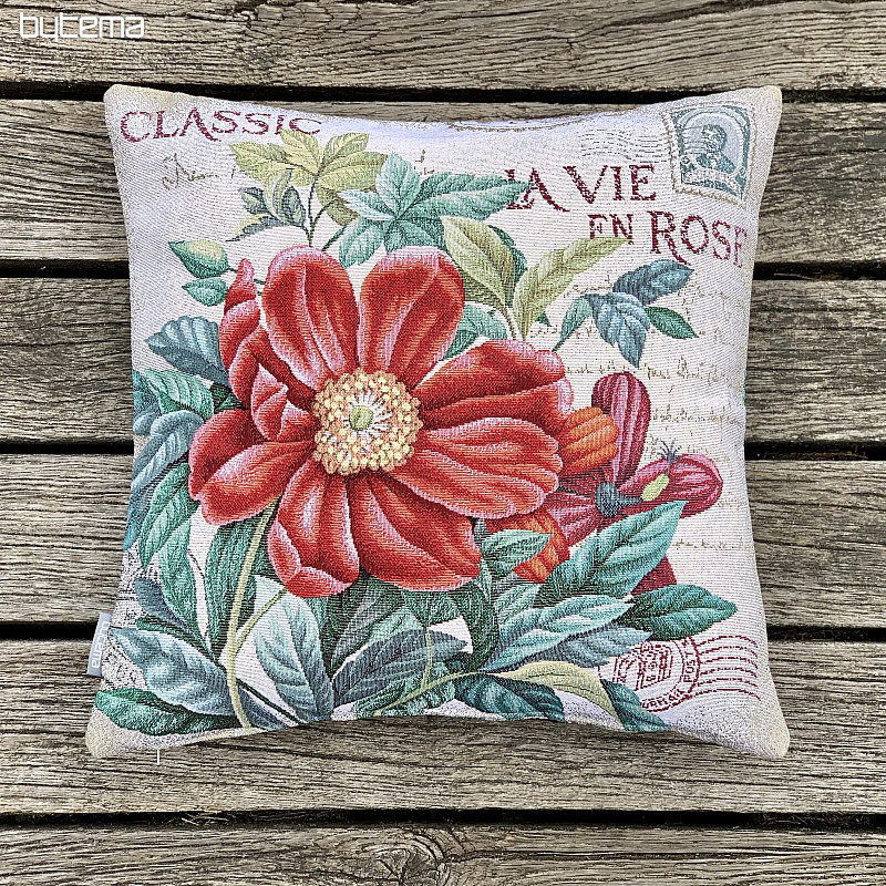 Funda de almohada tapiz FLOR - POSTAL ROJO