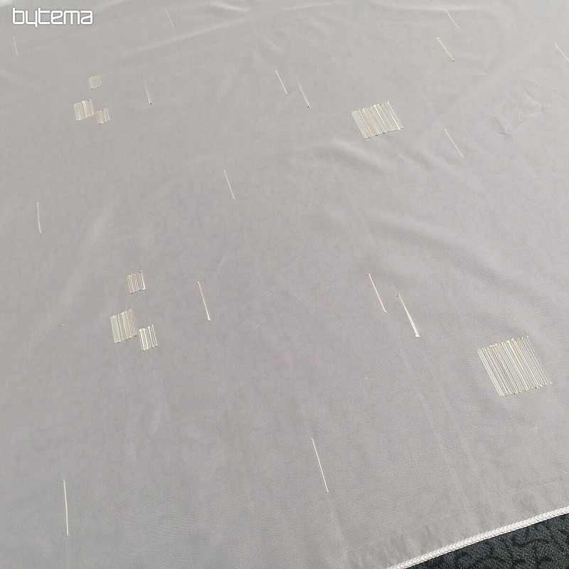 Cortina de gasa blanca con bordado verde-beige