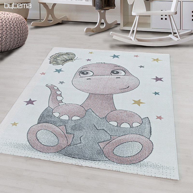 Alfombra infantil de lujo FUNNY DINOSAURS ROSA