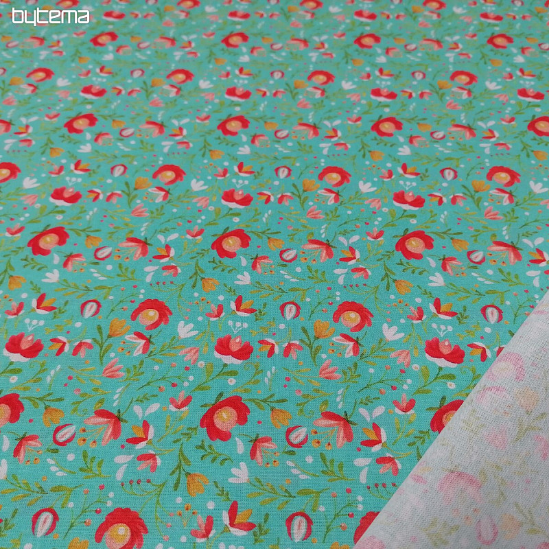 Tela de algodón Motivos folk mini turquesa