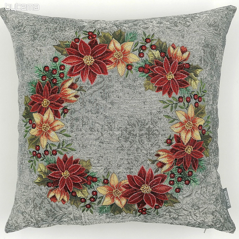 Funda tapiz navideño CORONA DE ACEBO NAVIDAD ROSA-GRIS