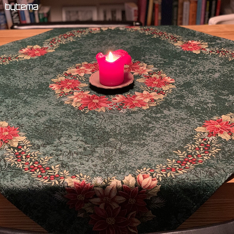 Tapiz navideño manteles y pañuelos CORONA NAVIDAD ROSA-VERDE
