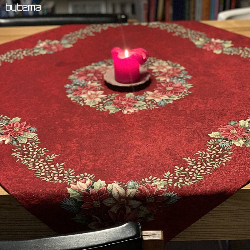 Tapiz navideño manteles y pañuelos ROSAS DE NAVIDAD - CORONA DE ACEBO ROJA