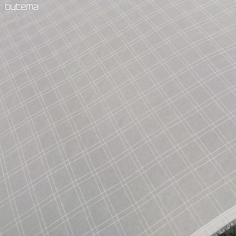Cortina voile cuadros blancos con hilo crema
