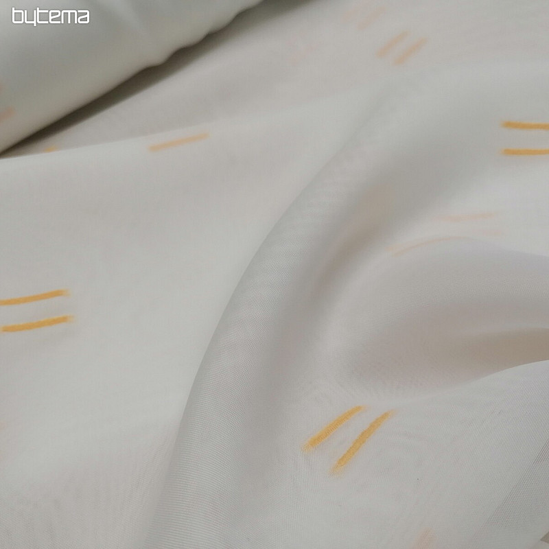 Cortina de gasa color crema claro con líneas cosidas en naranja claro