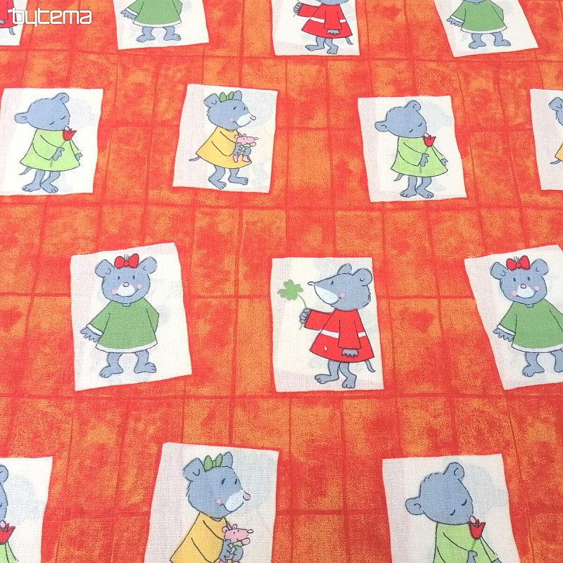 Tela infantil de algodón naranja - ratones