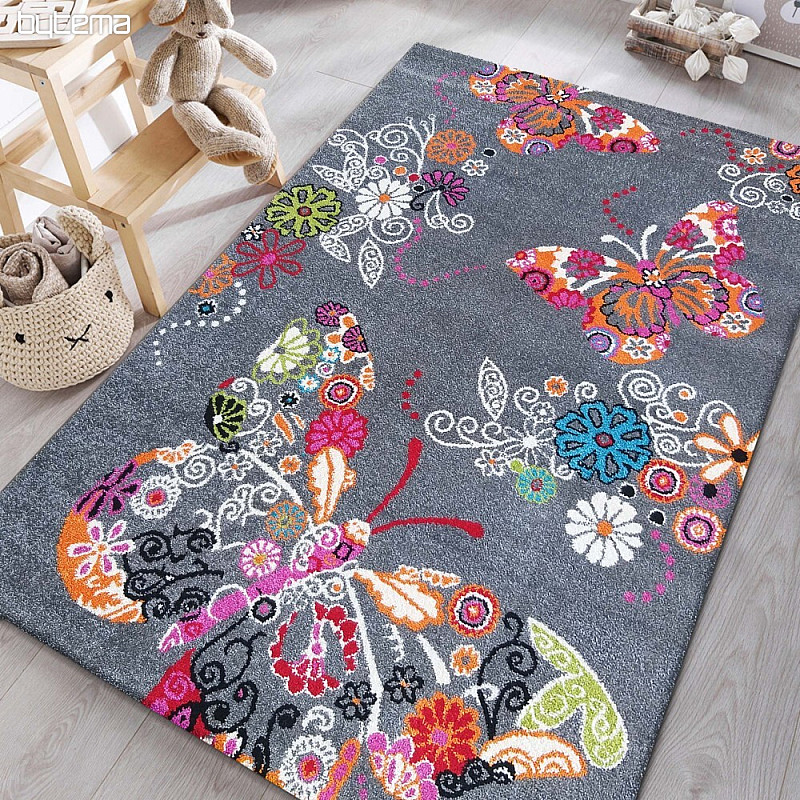 Alfombra infantil MONDO 114 mariposas - gris