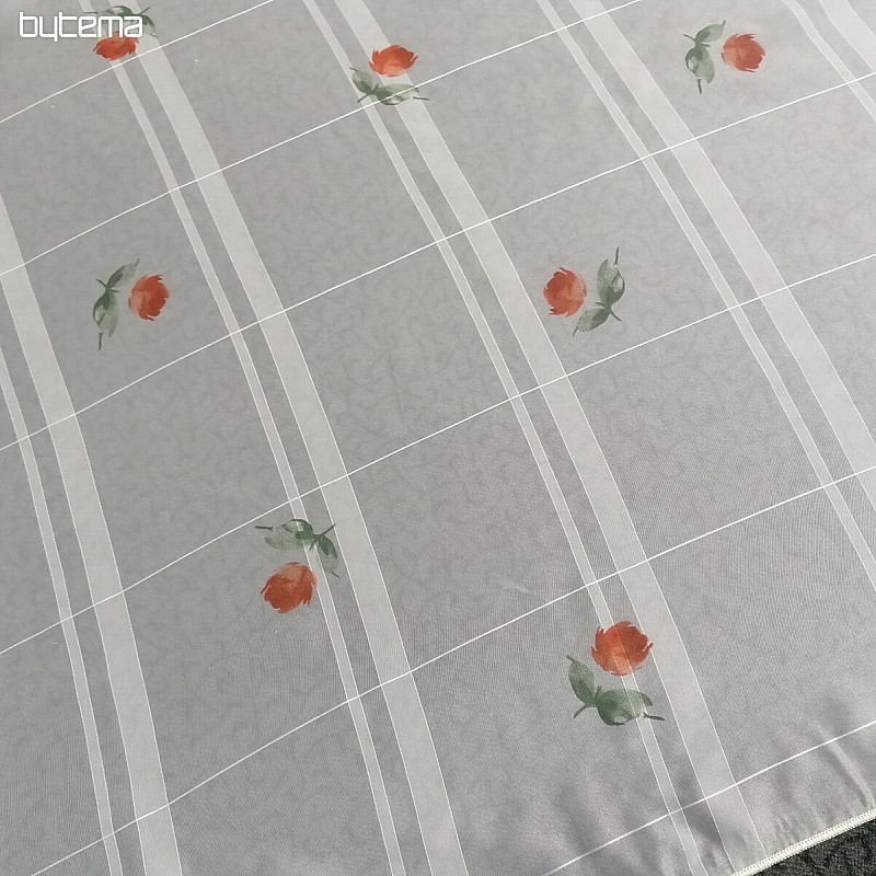 Cortina de voile crema claro - rosas