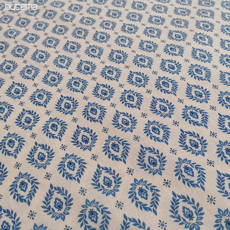 Tela de algodón FOLK HOJAS AZULES
