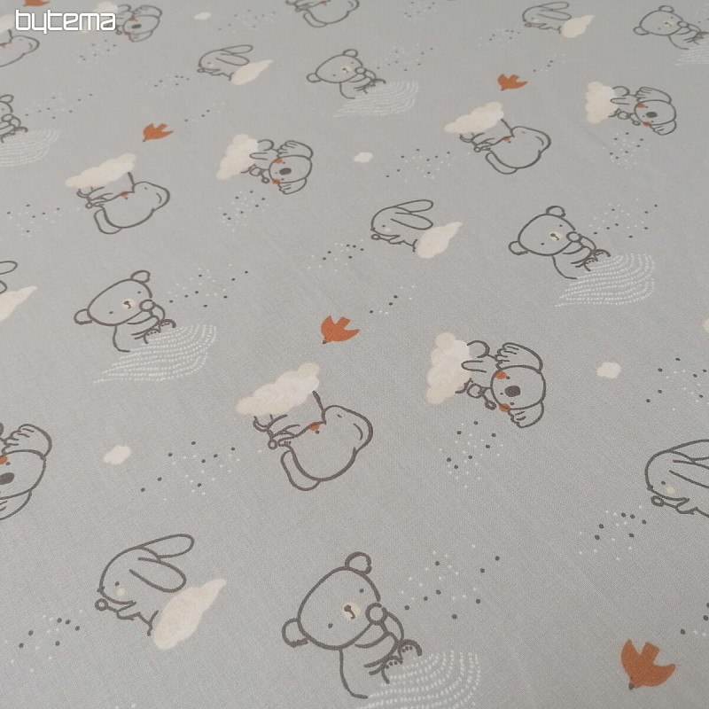Tela de algodón gris cielo con animales