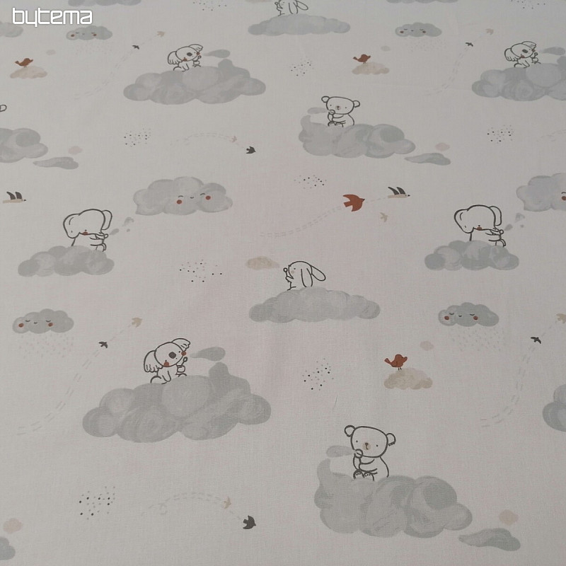 Tela de algodón Animales en una nube - blanco